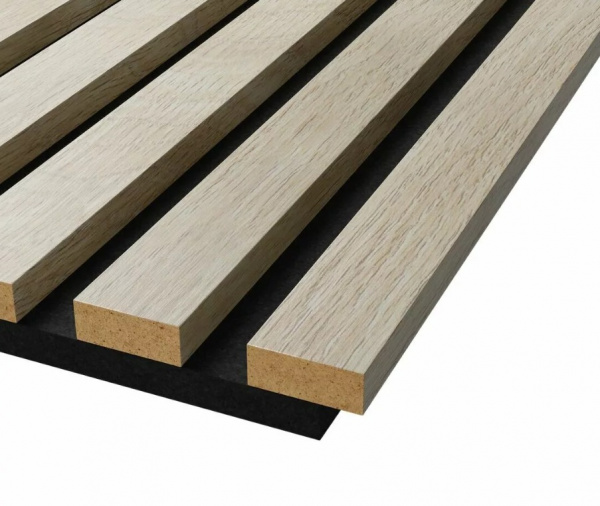 Акустическая панель, черный войлок, 2750х600х19мм, рейки МДФ ясень Кристалл